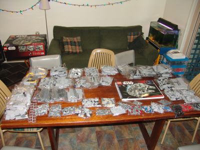 Lego Millenium Falcon 10179 - everything laid out ready to begin